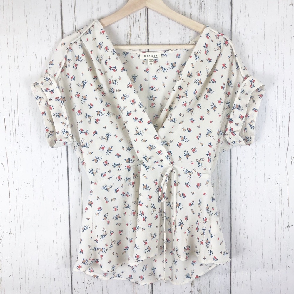 Monteau Floral Mock Wrap Top